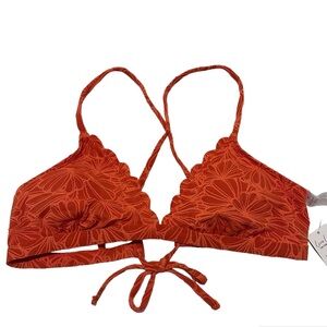 Cupshe orange floral jacquard scalloped bikini and bottom (NWT)